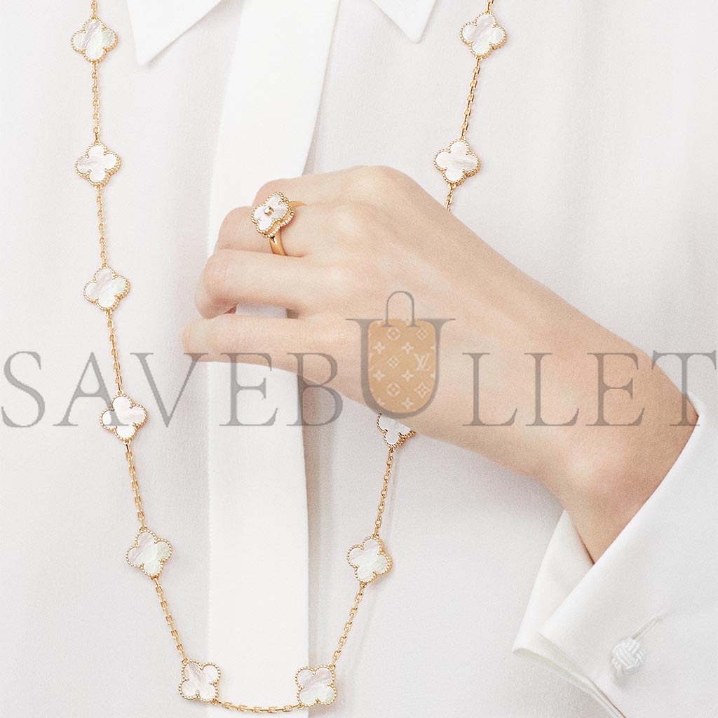 v*n cl*f arpels vintage alhambra ring - yellow gold, Di*m*nd, mother-of-pearl  vcara41100